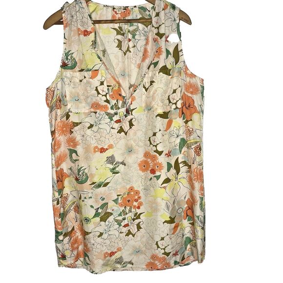 J CREW Mini Dress 100% Silk Floral Sleeveless V-Neck Womens M Cream Orange - Picture 1 of 10